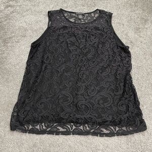 Adrianna Papell Lace Tank Top Womens XXL Black Sleeveless Round Neck Casual